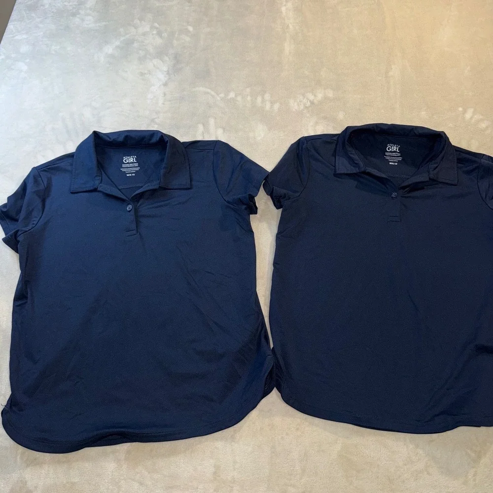 Athleta Girl School Day Polo Shirt Navy Blue Short Sleeve 2 Pack Size M 8-10